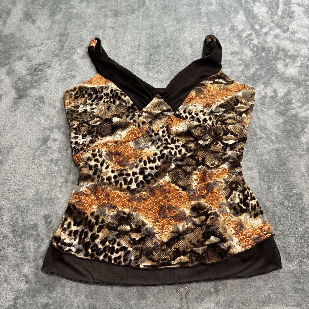 VTG Y2K j.t.b Cheetah Mesh Babydoll Top Size S Grunge Fairy Whimsygoth Rave